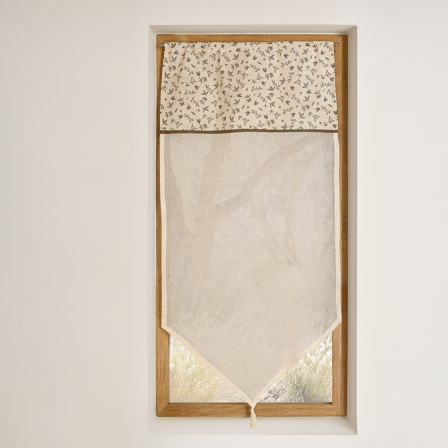 Vitrage coton à parement végétal et bas pointe - Beige