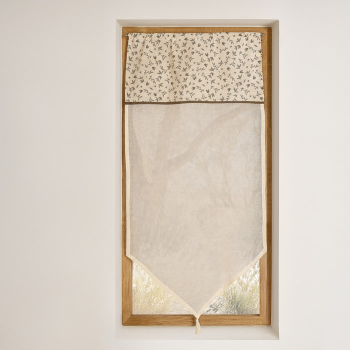 Vitrage coton à parement végétal et bas pointe - Beige