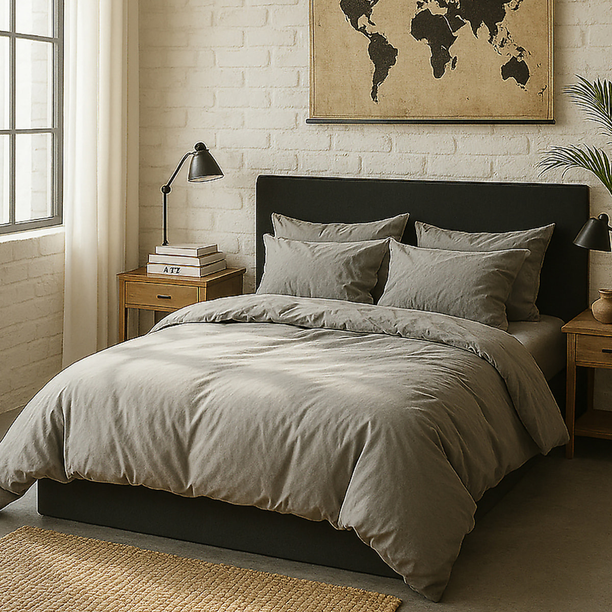 Housse De Couette 100% Percale De Coton Lavé Gris Perle