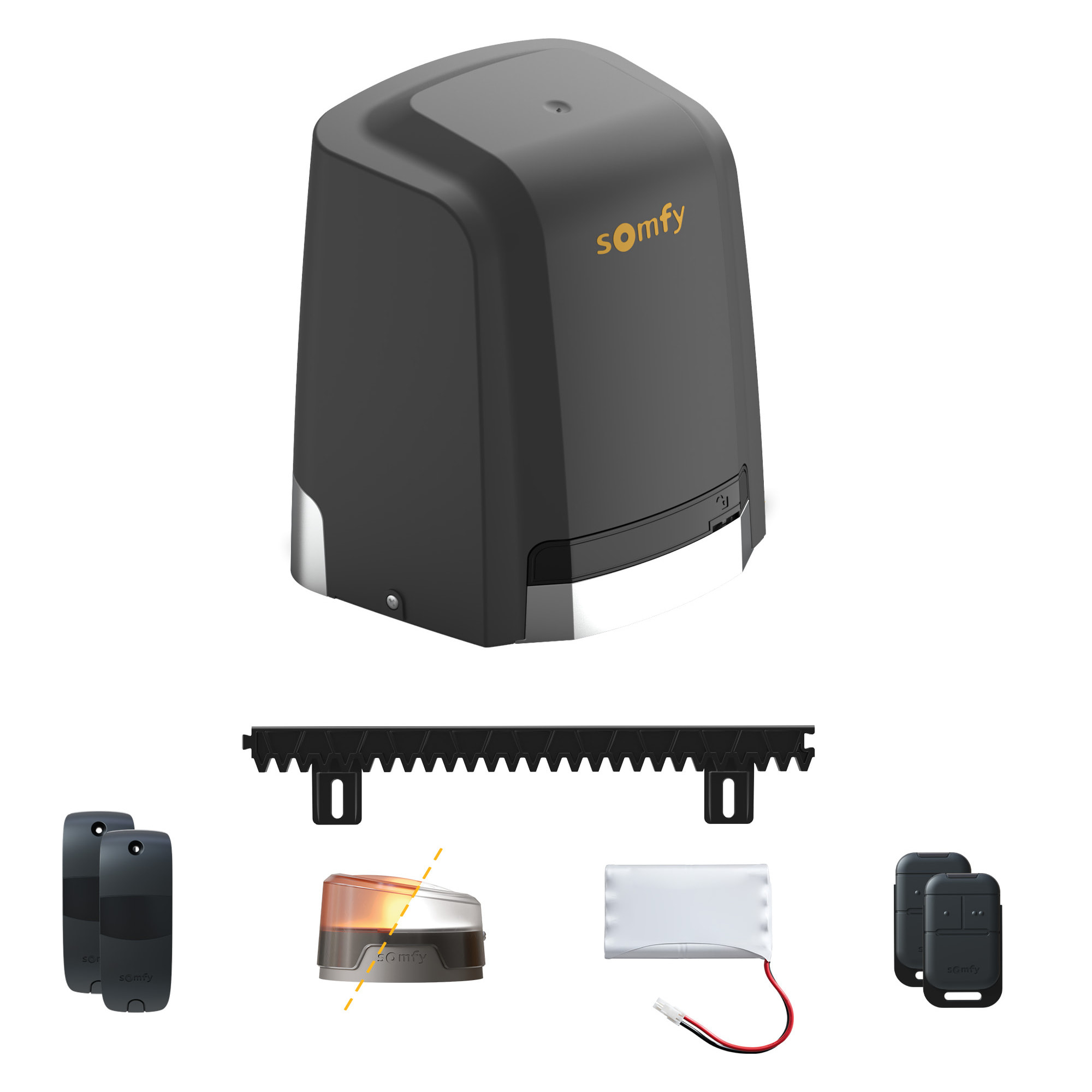 Motorisation pour portail coulissant Slidymoove 600 - Avec 2 télécommandes Keypop, 4 mètres de crémaillère, 1 batterie de secours, 1 feu clignotant et 2 cellules photoélectriques