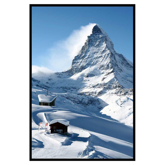 Affiche encadrée montagne enneigée et sommet majestueux des Alpes Affiche + cadre en métal - Noir