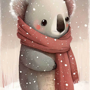 Affiche enfant koala sous la neige  Affiche + cadre en bois - Chêne