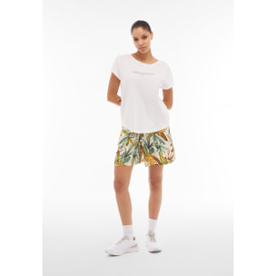 Pantaloncini donna in satin di viscosa a fantasia tropical