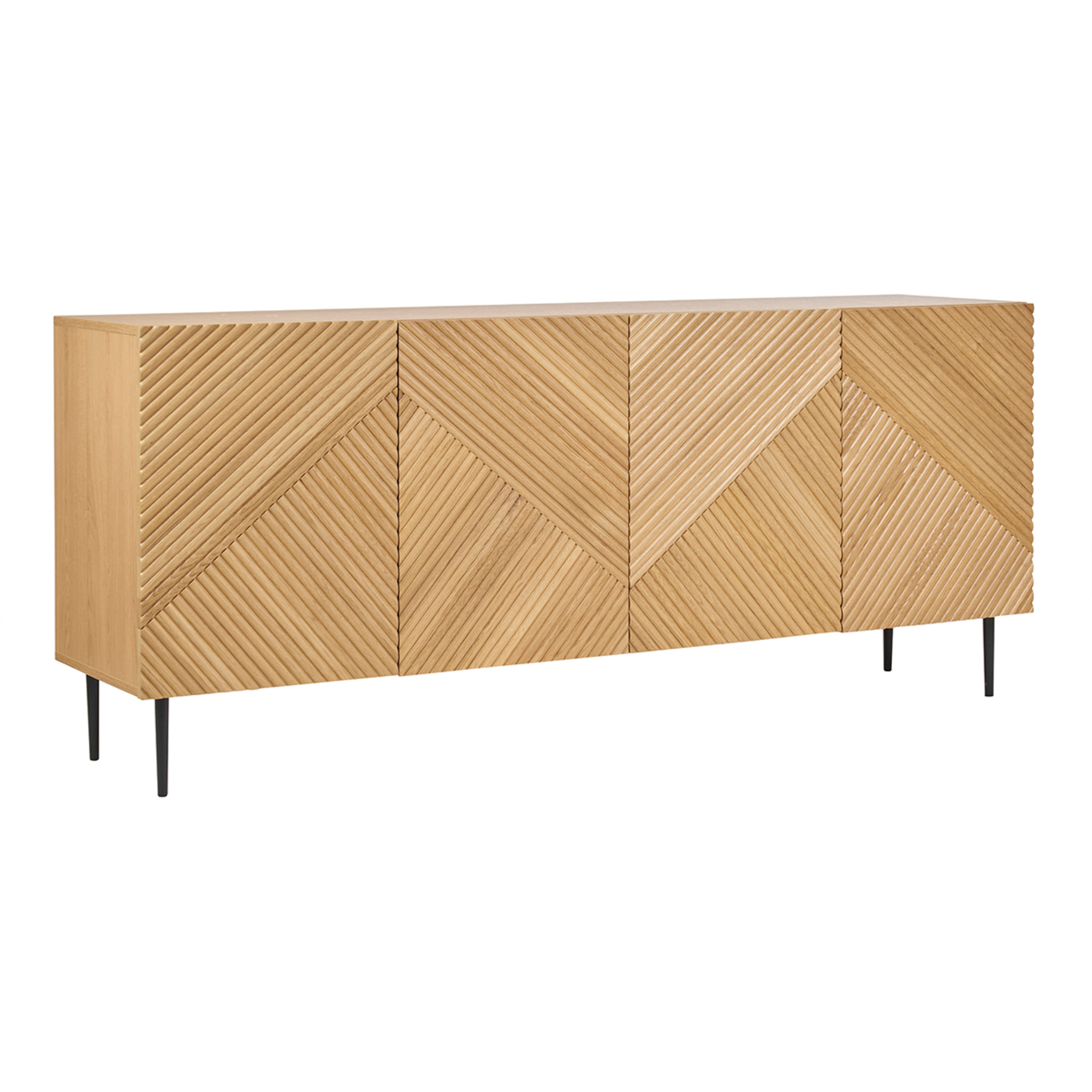 Buffet design en bois clair chêne massif gravé et métal noir 4 portes L180 cm ARCHIPEL