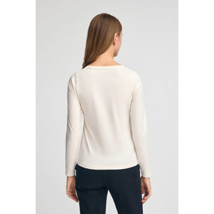 Maglietta ecrù a maniche lunghe a girocollo con logo Rigby Go Gold