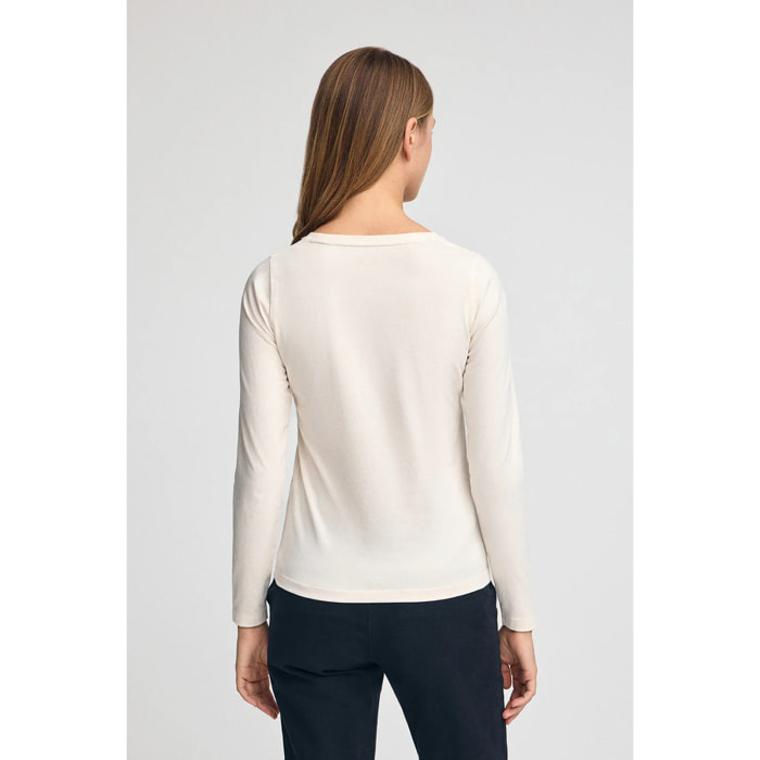 Maglietta ecrù a maniche lunghe a girocollo con logo Rigby Go Gold