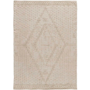 PAMUK Alfombra Ã©tnica algodÃ³n reciclado con relieve en crema, varias medidas disponibles