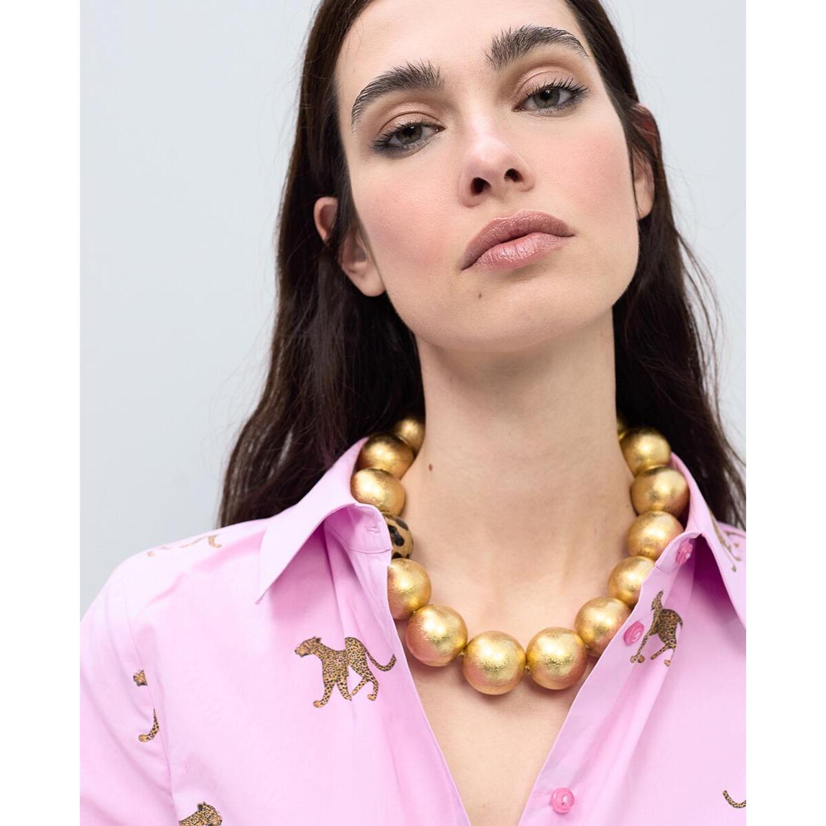 Camicia in popeline con stampa leopardata