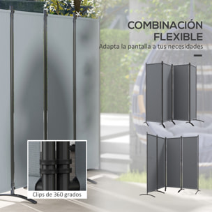 Biombo Separador de Ambientes de 4 Paneles Divisor Plegable 221x172 cm con Patas Anchas Biombo Exterior para Terraza Patio Jardín Gris Oscuro