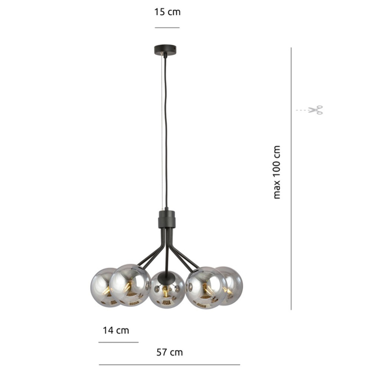 Lampada a sospensione NOVA in acciaio nero con diffusori in vetro grafite