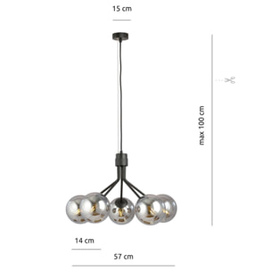 Lampada a sospensione NOVA in acciaio nero con diffusori in vetro grafite
