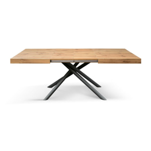 Tavolo CARRARA in legno, finitura rovere rustico e base in metallo verniciato antracite, allungabile 180×90 cm – 260×90 cm