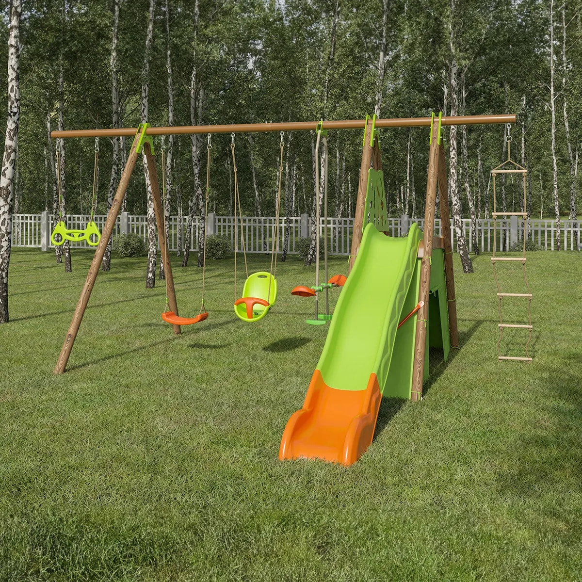 Balançoire en bois poutre métal 2,30 m Techwood LEGATO - 8 enfants