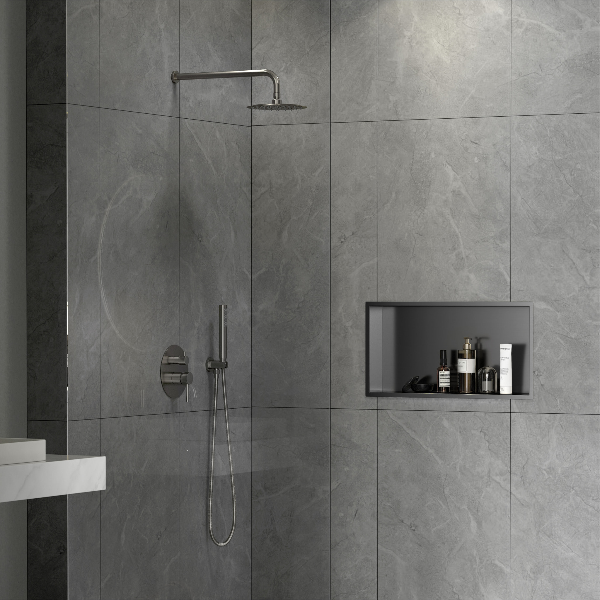 Aurum Niche de Douche à encastrer, Acier Inoxydable 304, 60x30x10cm, Gun Métal brossé PVD (SATAURN6030BGM)