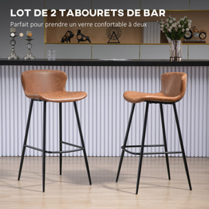 Lot de 2 tabourets de bar design vintage - repose-pied - acier noir PU marron