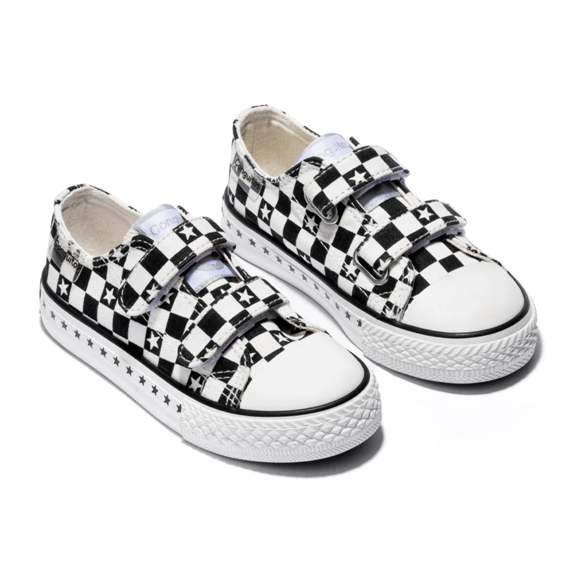 Zapatillas Básicas Unisex de Lona Estampado de Cuadros Blanco / Negro