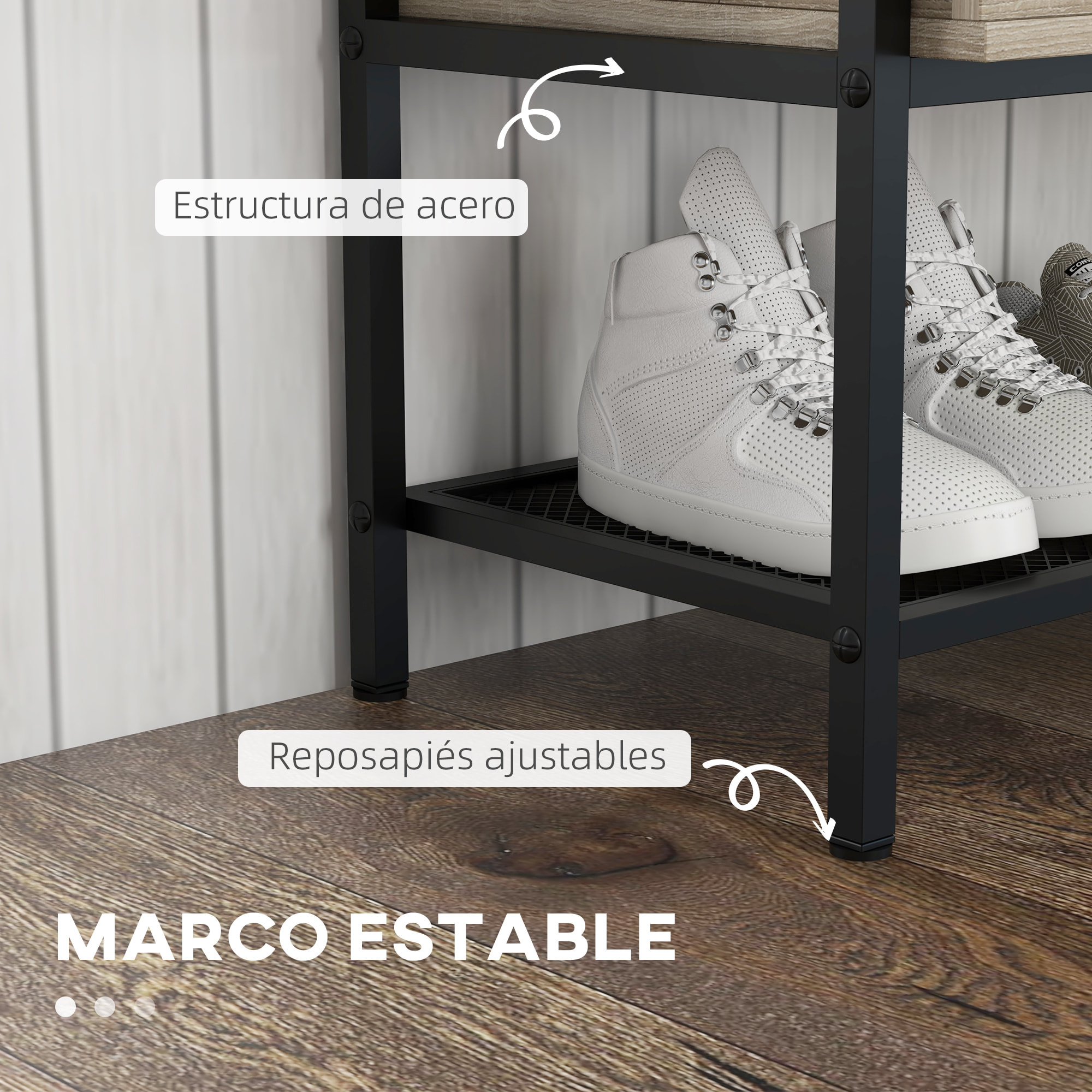 Banco Zapatero con Tapa Abatible Mueble Zapatero con Banco con Compartimento Oculto y Estante Inferior de Rejilla para 4 Pares de Zapatos para Pasillo Salón 84x39,5x61 cm Roble