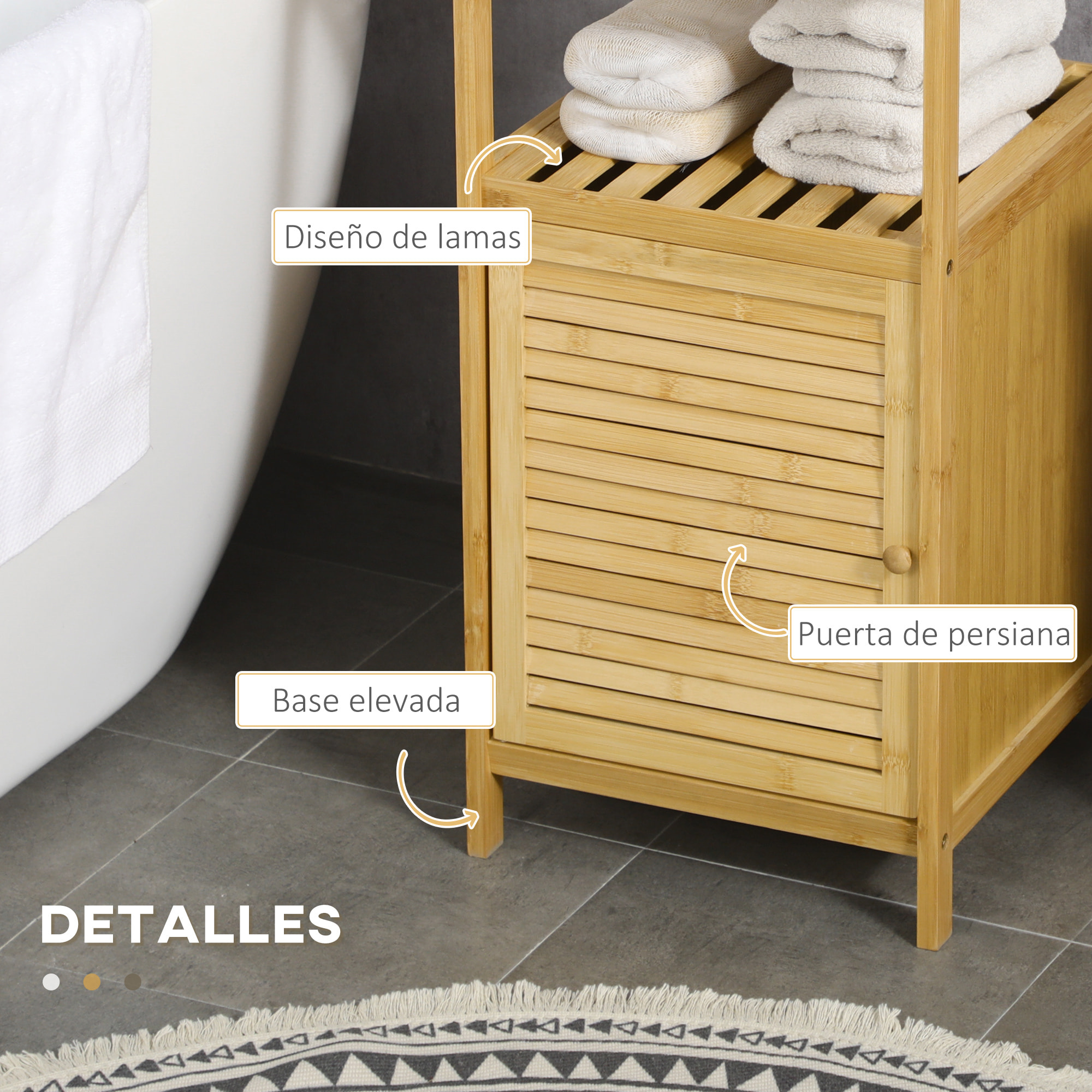 Estantería de Baño de Bambú Estantería de Almacenaje para Baño con 1 Puerta y Estante para Cocina Salón Dormitorio 33x36,5x67 cm Natural