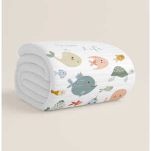 Cool Kids - Colcha Bouti Estampada - Reversible - Infantil - 100% Algodón - Cuna - Ocean Life