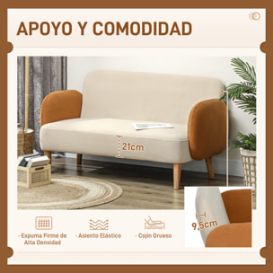 Sofá de 2 Plazas Tapizado en Terciopelo Sofá de Salón con Reposabrazos y Patas de Madera Sofá Pequeño Carga 240 kg para Dormitorio Oficina 130x74x76 cm Crema