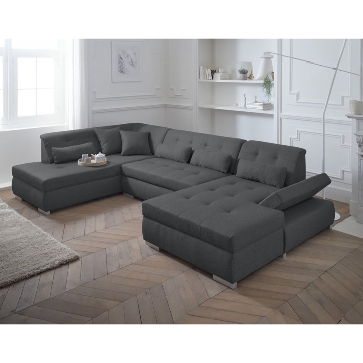 Vermont - canapé panoramique d'angle gauche - 7 places - XXL - Gris foncé