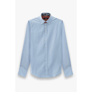 Camicia Uomo 1 Bottoni Button Down Slim Popeline Stretch Unito Celeste
