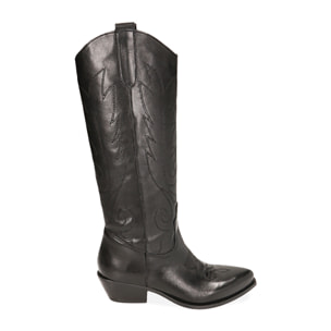 Botas de piel tejana negras, tacón de 5,5 cm