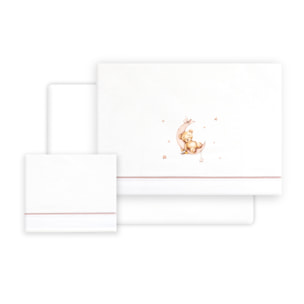 Triptico Cuna Estampado Oso Luna Estrellas + Broche Bco/Rosa