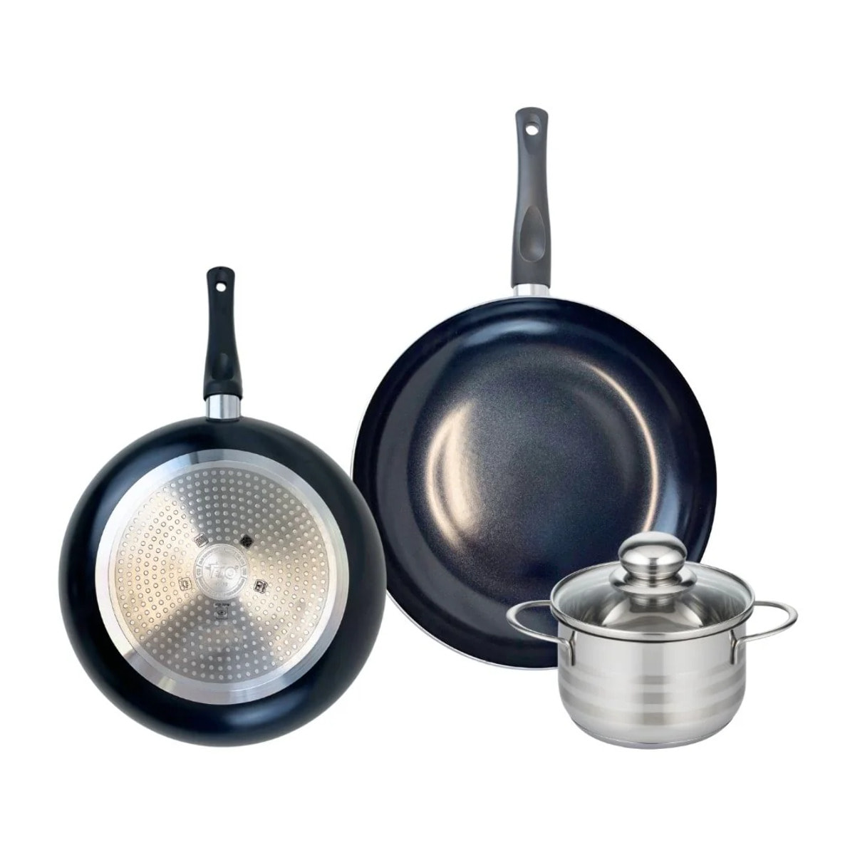 Ensemble de 2 Poêles de cuisson 28 et 32 cm et 1 faitout 16 cm Elo Prima Brillant