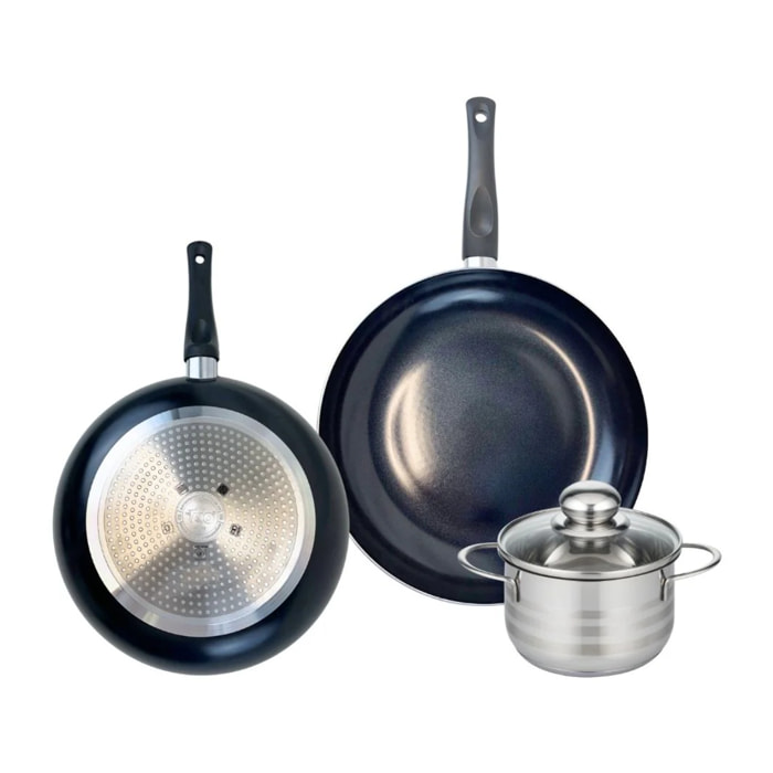 Ensemble de 2 Poêles de cuisson 28 et 32 cm et 1 faitout 16 cm Elo Prima Brillant