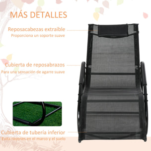 Tumbona de Jardín Ergonómica con Reposacabezas y Reposapiés 59,5x160x83 cm Negro