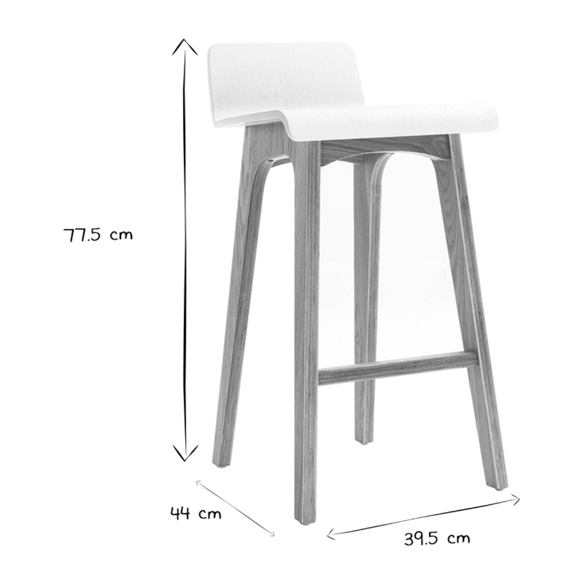 Chaise de bar scandinave bois et blanc H66 cm BALTIK