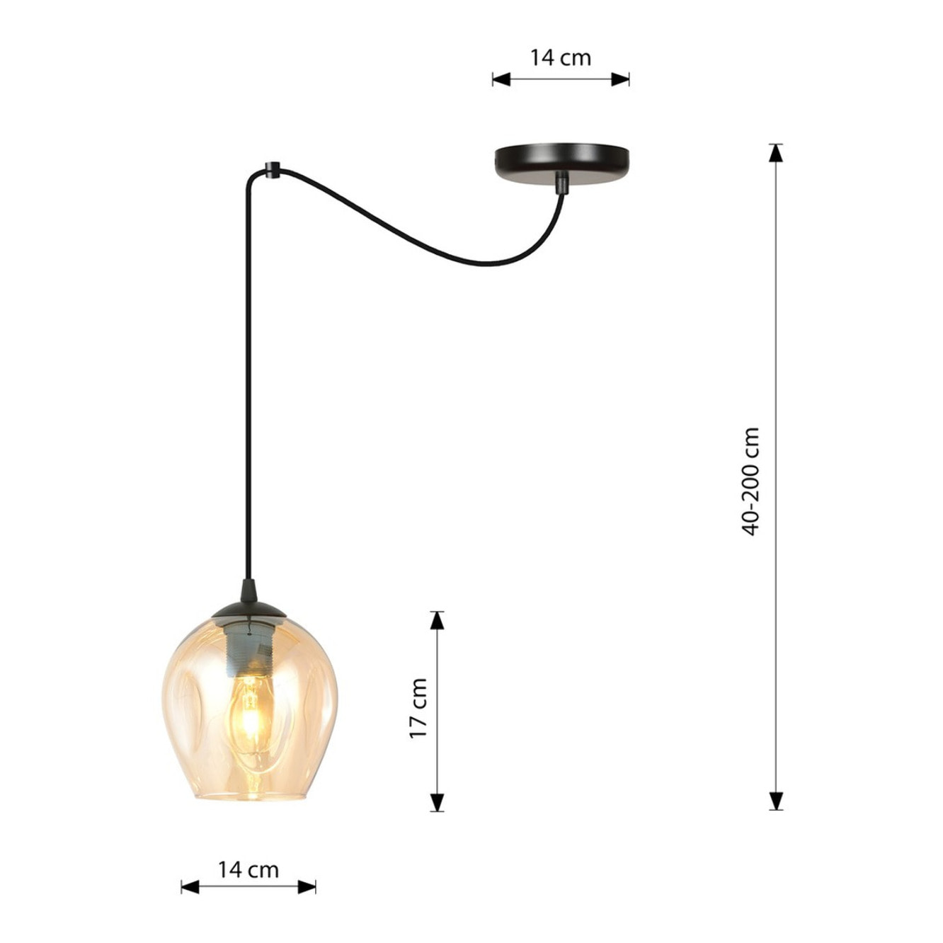 Lampada a sospensione LEVEL in acciaio nero e vetro ambrato