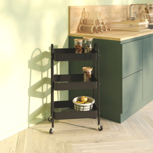 Desserte à roulette 3 niveaux Métal noir