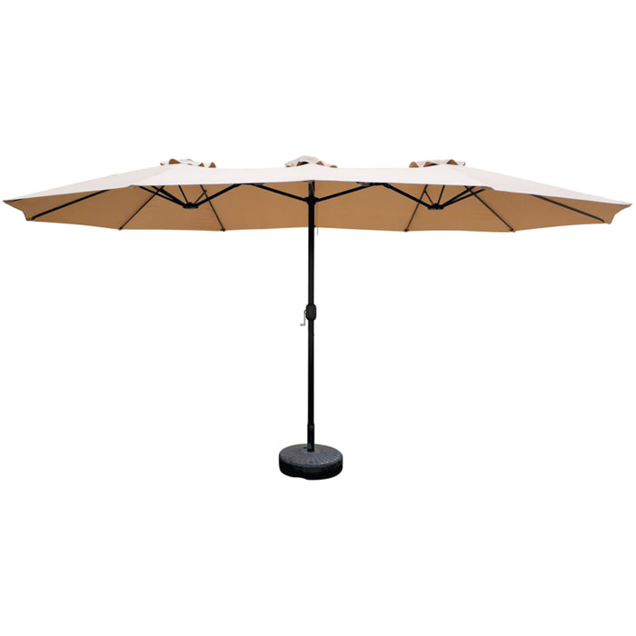 Twin - Ombrellone da giardino a doppio tettuccio con palo centrale da Ø48 mm e telo in poliestere con airvent. Doppio ombrellone da giardino terrazzo o piscina. 4,50X2,65 MT beige