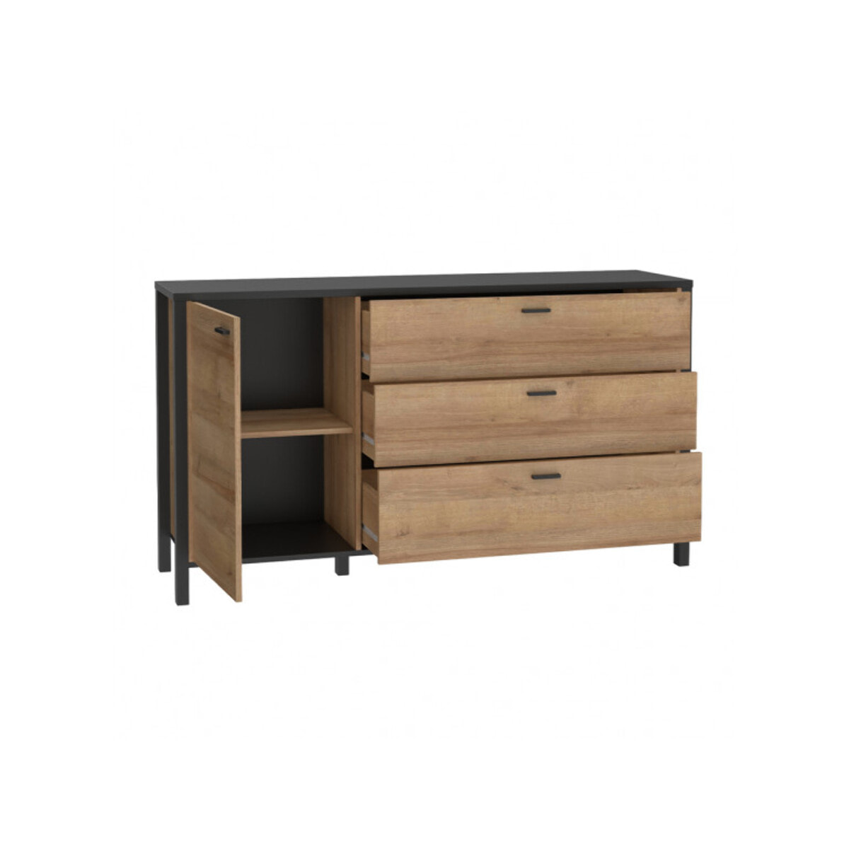 Buffet 3 tiroirs et 1 porte en bois effet chêne - MIAMI