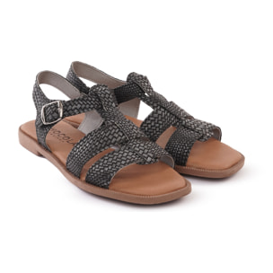 SANDALO FLAT T-BAR INTRECCIATO NERO