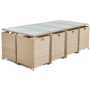 Fira – salon de jardin encastrable en résine tressée beige - 12 places - coussins beige + housse de protection - Beige