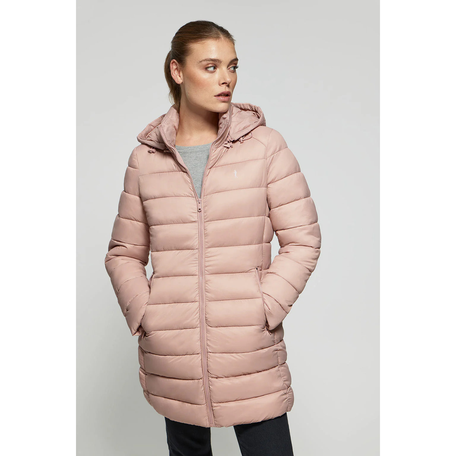 Cappotto ultraleggero rosa aderente con cappuccio o print Rigby Go