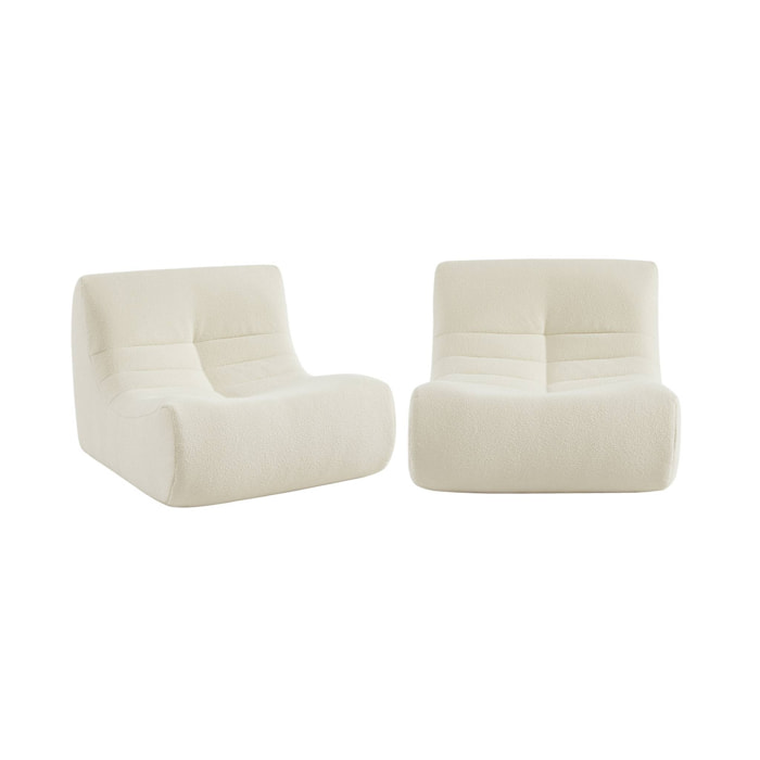 Lot de 2 fauteuils chauffeuses en bouclette texturée blanc style contemporain 1 place