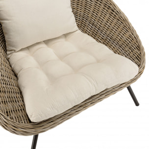 KALLY - Fauteuil lounge en kubu coussin d'assise blanc pieds métal noir