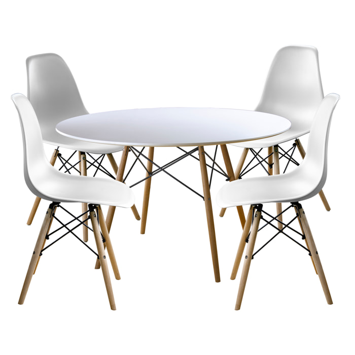 Pack Mesa Grande Redonda + 4 Sillas Blancas