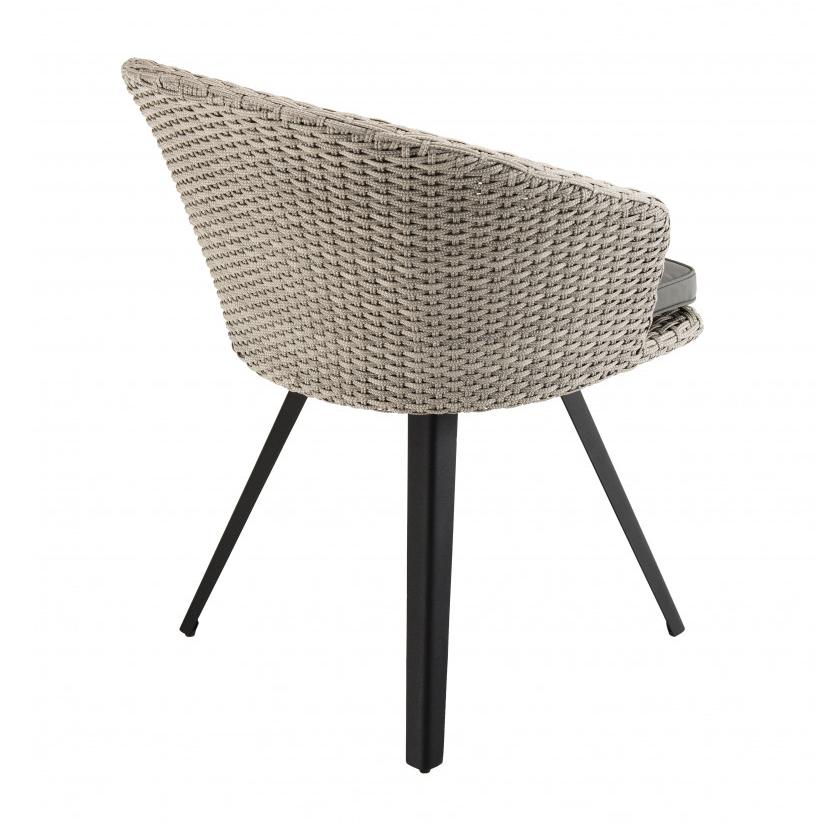 VICTOIRE - Chaise de jardin en rotin synthétique gris avec coussin gris pieds noirs en métal