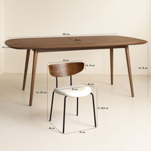 Ensemble table en bois rectangulaire et 6 chaises écru