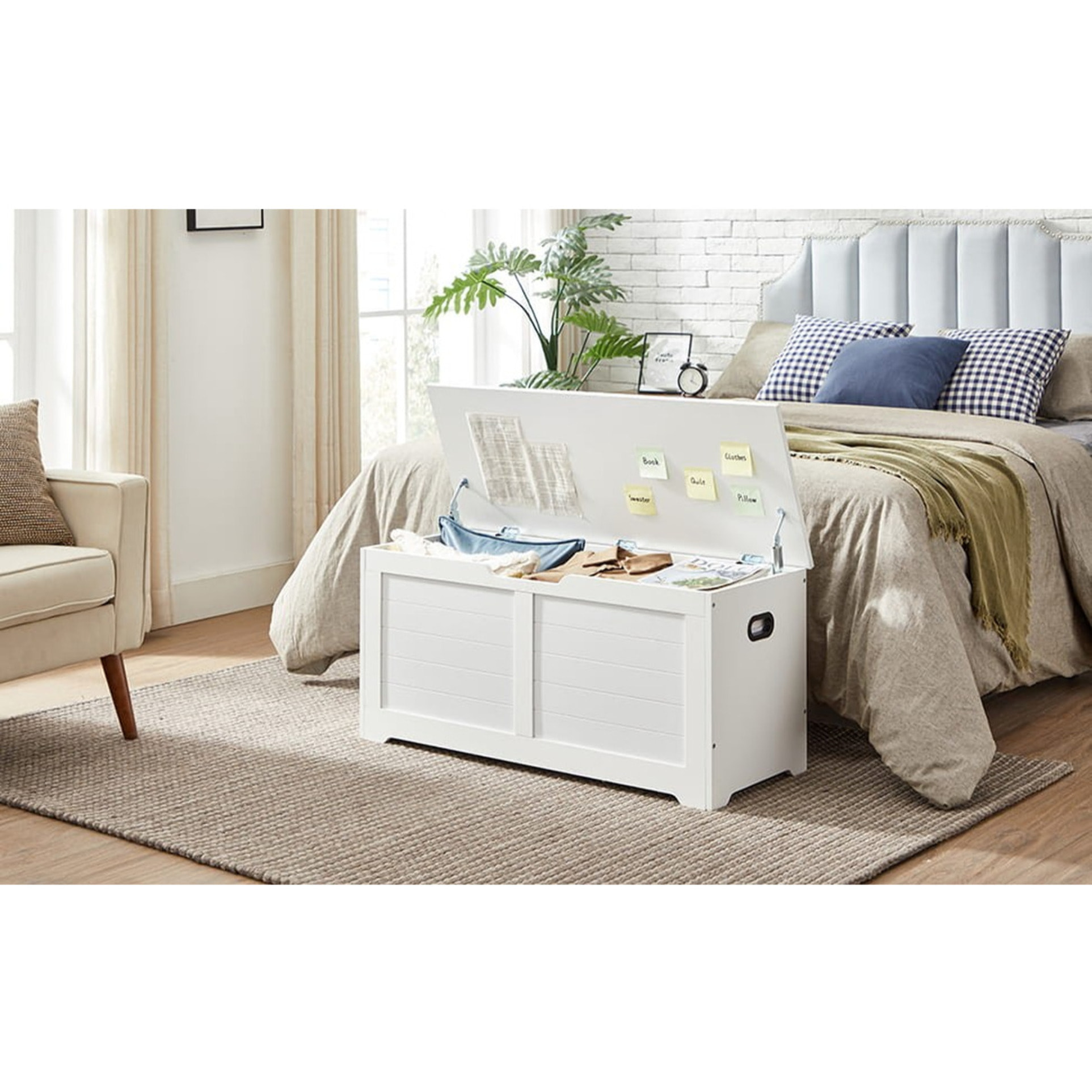 Panca Contenitore Oslo in Legno Bianco con Maniglie