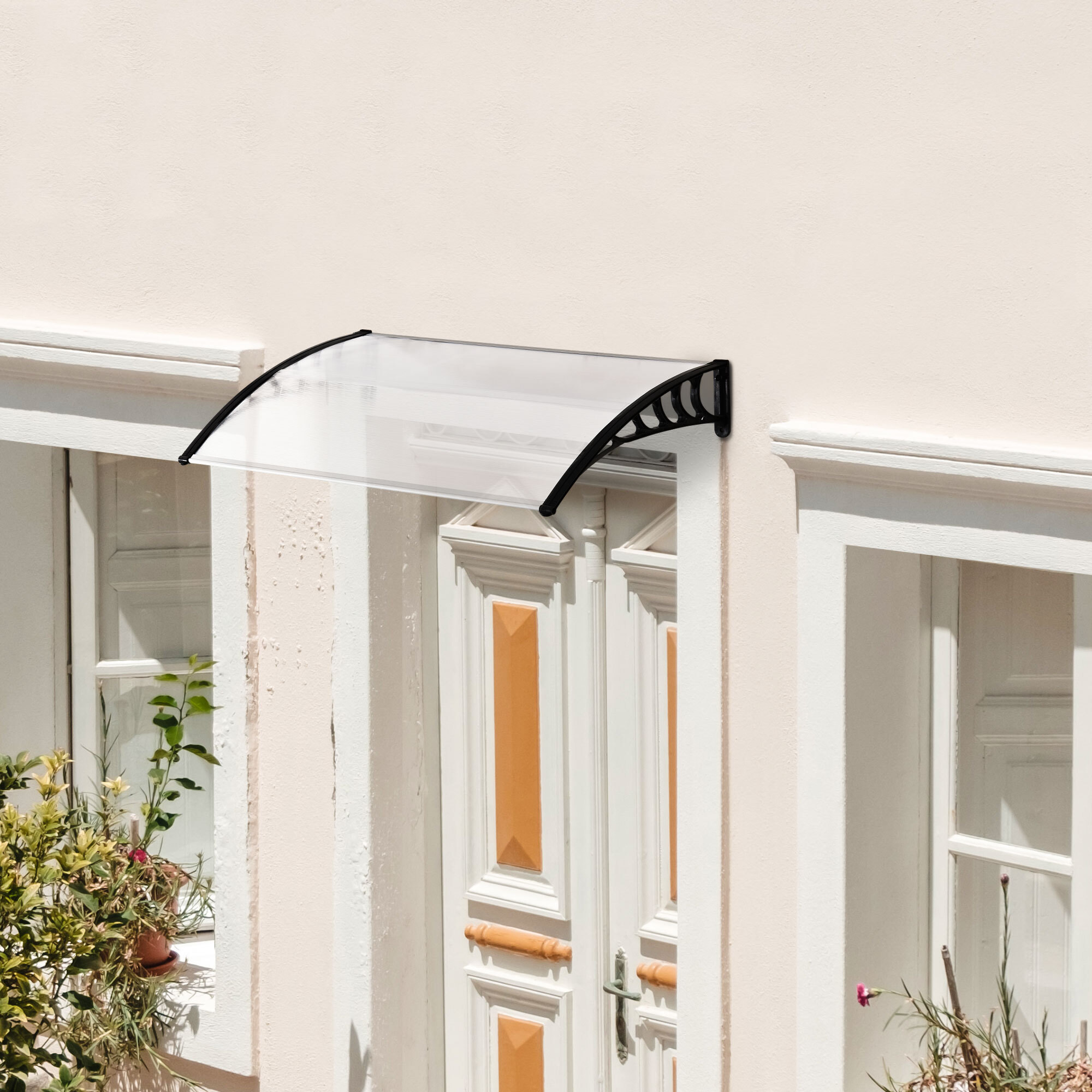 Auvent marquise de porte design voûté arrondi dim. 122L x 89l x 24H cm polycarbonate PP noir