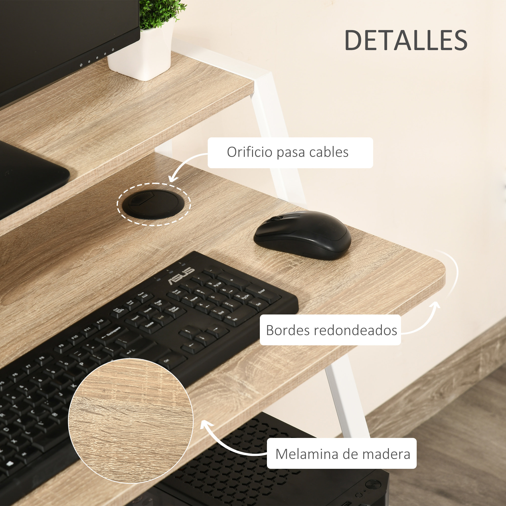 HOMCOM Escritorio Mesa de Ordenador 84x45x85 cm con Encimera de Madera y Patas de Metal Estilo Moderno para Oficina Estudio Dormitorio Carga 20 kg Roble