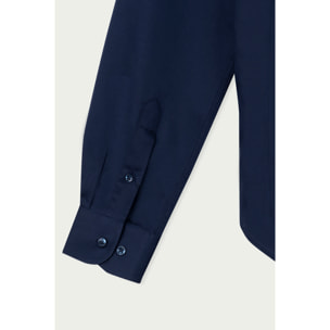 Camicia Uomo 1 Bottone Italiano Slim Satin Unito Blu