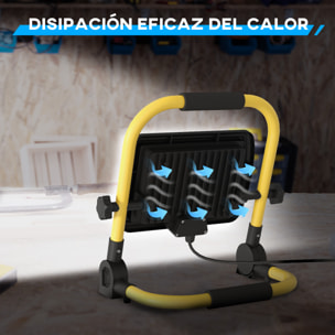 Foco LED con Cabezas y Soporte Ajustables 50€¯W 4250 Lúmenes IP65 6500K Foco Proyector Led Resistente a la Intemperie Portátil con Asa para Interior y Exterior Amarillo y Negro