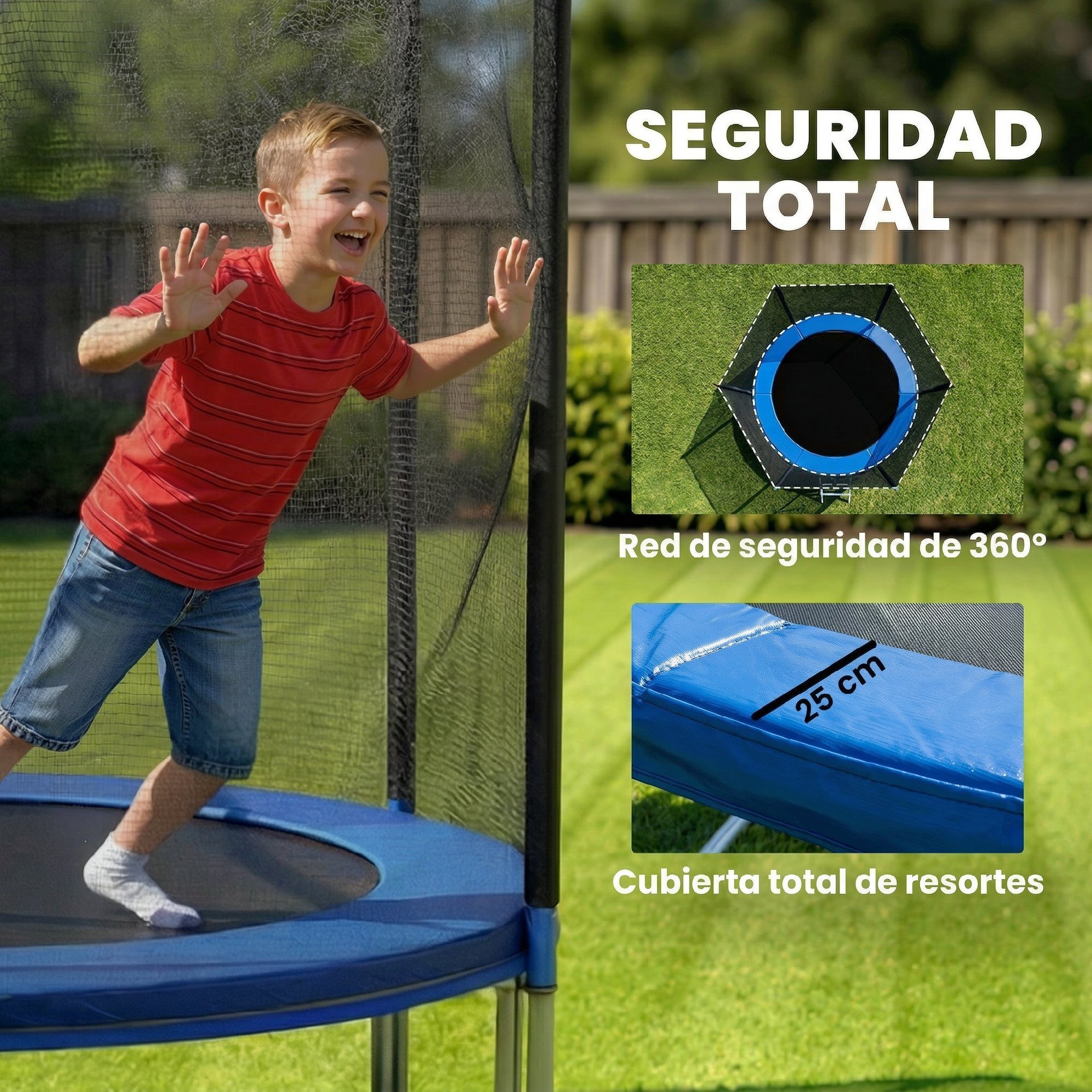 Cama Elástica para Niños Exterior Ø366 cm, Trampolín para Niños de +6 Años con Red de Seguridad, Escalera, Acolchado de Muelles y Marco de Acero Galvanizado, Carga 150 kg